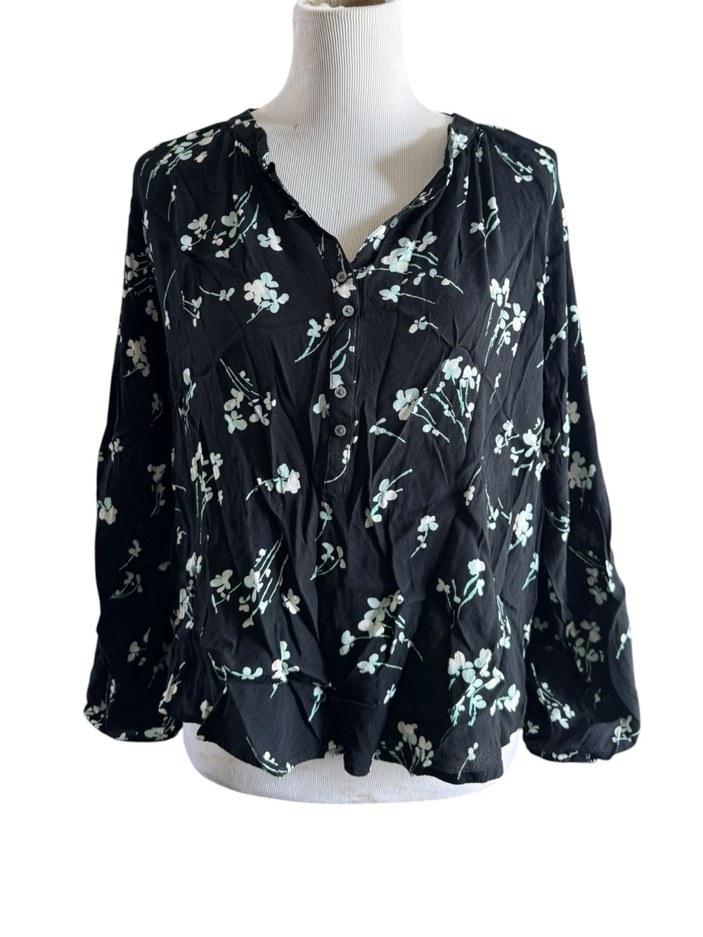 J. Crew Black Floral V-Neck Blouse XXL